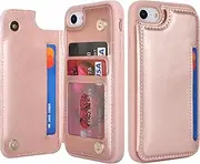 Cavor for iPhone SE 2020/ SE 2022 Case Vertical Flip Cover for iPhone 7 iPhone 8 Wallet Cases PU Leather Kickstand with Card Slots Holder Magnetic Clasp Protective Phone Cover for Women Men-Rose