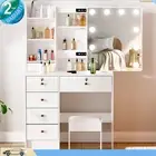 Dressing Table Vanity Makeup Desk With LED Light Mirror + 6 Drawers + Stool