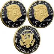 3 pcs President Donald Trump Coin, Trump 2024 Coin Save America Again Challenge Coin Trump Gift Gold Coin