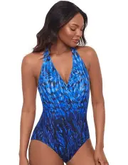 [Miraclesuit Swim] Paka Mayan Wrapsody Halter-Effect Shaping Swimsuit in Baby Blue