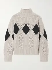 [Altuzarra] Altuzarra - Grady Argyle Cable-knit Wool Turtleneck Sweater - Ivory - medium medium Ivory