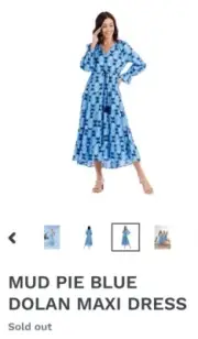 Mud Pie Maxi Dress Dolan Blue Boho Beach Coastal Cottage Long Sleeve Size S NWT