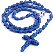 [HanlinCC] Handmade Knotted Paracord Rosary Necklace with St.Benedict Miraculous Medal for Men and Women
