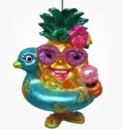 New Brighten The Season Tropical Pineapple Floaty Christmas Tree Glass Ornament