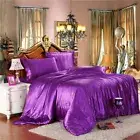 Luxury 4-Piece Silk Satin Sheet Quilt Cover Pillowcase Bedding Set (King, Purple