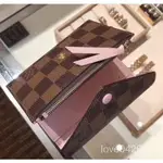 LΟUIS VUITTON LV 咖啡色棊盤格內粉紅色皮夾 三折釦子短夾 N61700