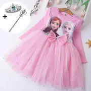 Girls Princess Elsa Fall Dresses Long Sleeve Anna Dresses Kids Birthday Party Prom Dress tao Pink 6T