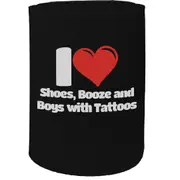 Alcohol Stubby Holder - I Love Shoes Boys Booze Tattoos - Funny Novelty Birthday Gift Joke Beer