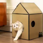 Cardboard Cat House with Scratch Pad & Catnip, Play Scratching Medium