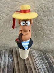 Vintage Clay Signed Italian Man Smoking Pipe Wine Liquor Bottle Cork Stopper NEW