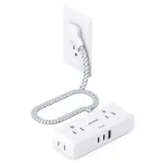 Flat Extension Cord 3 feet, Flat Plug Power Strip, 4 Widely Outlets with 3 US...
