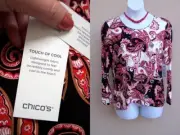 Chico's Touch of Cool NEW top shirt size 2 L 12 14 red black wht paisley blouse