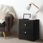 Oikiture 2 X Bedside Tables Hamptons Furniture Storage Cabinet Black