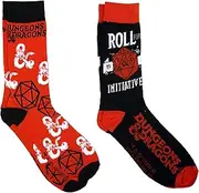 [Hyp] Dungeon and Dragons Dragons Roll For Initiative Dice 2 Pack Crew Socks, Multi, Large