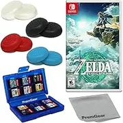 The Legend of Zelda: Tears of the Kingdom - Nintendo Switch (US Version), with PremGear Thumb Grips (8 pack - Black, Blue, Red & Clear), 24 Slot Game Card Holder & Cleaning Cloth