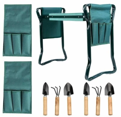 Garden Kneeler 2 in1 Padded Pad Seat Stool Gardening Work 6 Tools + 2 pouches