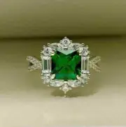 Vintage Style Asscher Cut Lab Created Green Emerald Wedding Ring 925 Silver