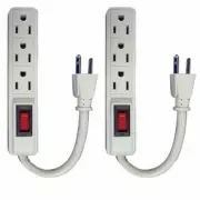 2 Pc 3 Outlet Surge Protector Power Strip Grounded Flat Plug 5" Extension Cord