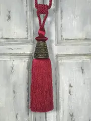 Pair 2 pieces Curtain Tie Backs - 32cm Gold top - Red