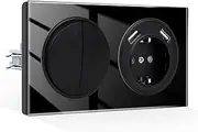 CNBINGO Light Switch with Socket Flush-Mounted Glass Round Double 1 Way 3.1 A USB A Black