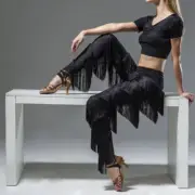 Ladies Fringe Dance Pants Latin Rumba Cha Samba Belly Trousers Ballroom Chic