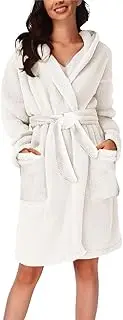 [Generic] Soft Pajamas for Women Sleeve Pocket Hooded Knee Short Plush Pajamas Robe Homewear Bathrobe Sleepwear Womens Chemise Nightgown