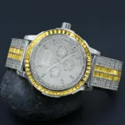 Canary Solid Steel Bezel Real Diamonds White Gold Finish Adjustable Band Watch