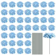 30 Sets Silk Artificial Hydrangea Flowers Light Blue Heads with Stems