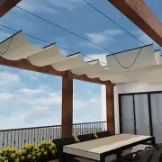 Retractable Canopy Cover Yard Gazebo Awning Pergola Shade w/ Steel Wire Beige