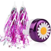 Kids Streamers and Bike Bell for Girls-1 Pack Flower Bicycle Bell A-Purple+Pink