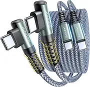 2-Pack USB C Cable 10ft, 3.1A USB C Charger Cable Fast Charging, Right Angle Durable Nylon Braided