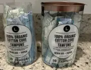 2-L. Organic Cotton Tampons 20 Super & 40 Regular. Unscented. Open Box No Lid.