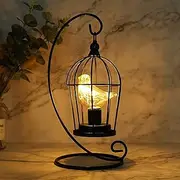 JHY Design Birdcage Bulb Cordless Table Lamp Battery Operated Bird Lamp 33 cm High Cordless Accent Light with Warm White Fairy Lights Bird Bulb for Living Room Bedroom Kitchen Wedding Xmas (Black)