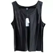 EILEEN FISHER Plus 1X Black Bias Cut Shimmer Silk Satin Sleeveless Top NWT