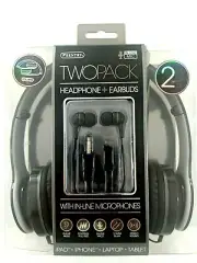 Sentry Two Pack Folding Headphones & Earbuds with In-Line Mic HC250 New & Sealed