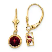 14k Yellow Gold 6mm Garnet Leverback Earrings