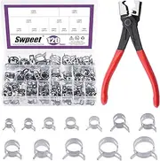 Swpeet 121Pcs 7-22mm Dacromet Spring Band Hose Clamps with CV Boot Hose Clip Pliers Assortment Kit, Silicone Vacuum Hose Action Pipe Clamp Low Pressure Air Clip Clamp for Hose Clamps