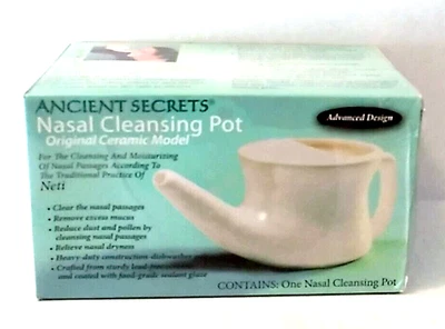 Ancient Secrets Ceramic Nasal Cleansing Pot NETI for Nostril Passages New