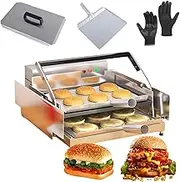 800W Double-Layer Stainless Steel Burger Machine, Automatic Grilled Hamburger Toaster, with 0-3 Min Timer & 50-300°C Adjustable Temp, Non-Stick, for Commercial Home Kitchen Restaurant