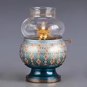 TT-YED Metal Kerosene Lamp, Classic Nostalgic Storm Lamp, Indoor and Outdoor Decorative Kerosene Lamp, Transparent Glass Lamp with Adjustable Brightness, Temple and Emergency Use,Green l
