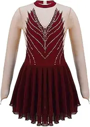 [Zagitova] Ice Figure Skating Dress for Girls Breathable Patchwork Women Competition Dance Outfits with Shiny Rhinestone