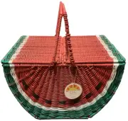 C&C California Home Wicker Watermelon Picnic Basket- Double Flap Lids/Handles