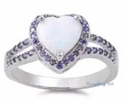 Sterling Silver 925 HEART DESIGN WHITE OPAL AMETHYST CZ PROMISE RING SIZES 5-10*