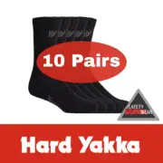 10x Hard Yakka Crew Socks Pairs Cotton Y20035 Work Footwear Tradie Black
