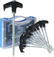 Leona Co Tent Stakes - 20 Heavy-Duty Ground Screw Anchor Pegs, Galvanized, Non Rust, Perfect for Yard, Garden, Awning and Canopy with Carry Case
