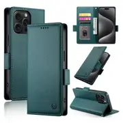 Wallet Case for IPhone 15 Pro Max,Slim Protective Shockproof Case With Card Holder,Premium PU Leather Kickstand-Green