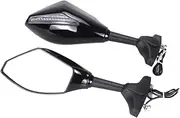 KTGTCMPBMK Racing Rearview Mirrors With Turn Signals LED Fit For Honda CBR125R CBR150R CBR600RR /CBR1000RR 2004-2007(Black-Clear)
