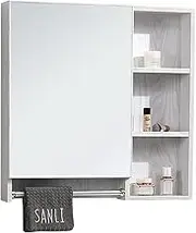 Wood Grain Wall-Mounted Bathroom Mirror Cabinet, Bathroom Mirror Cabinet, Aluminum Locker, Toilet Waterproof Mirror Box, Bathroom Wall Mirror