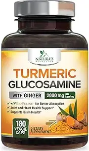Turmeric Curcumin with Ginger, Glucosamine & MSM 2000mg 95% Curcuminoids with Bioperine Black Pepper for Best Absorption, Made in USA, Joint Relief Turmeric Pills by Natures Nutrition - 180 Capsules