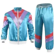 Rhafayre Adult Unisex Mens Womens 80s Shell Suit Fancy Dress Costume Retro Tracksuit Couples Sports Outfits blue L